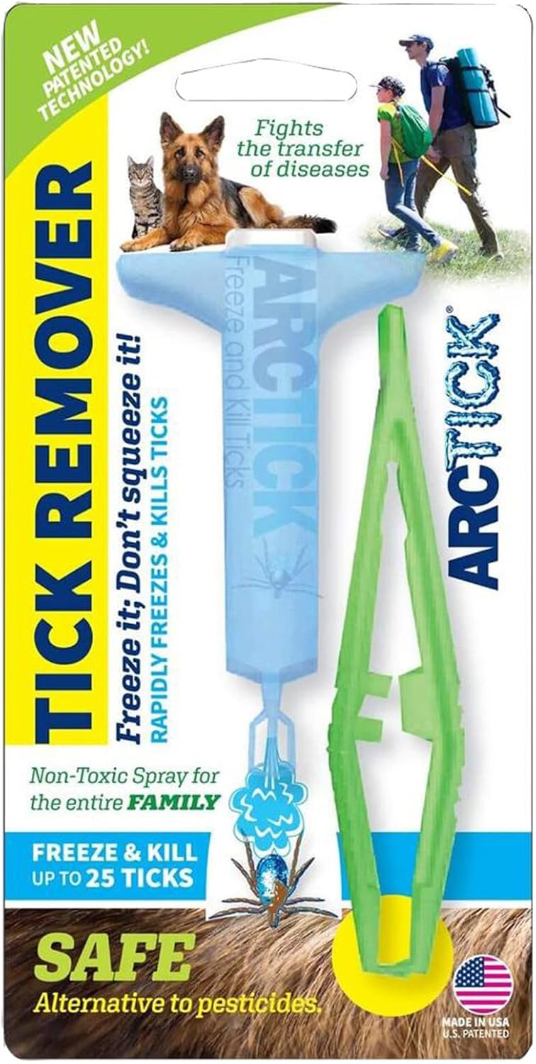 ArcTick Tick Remover kit with freezing spray and tweezers