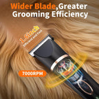 Demonstration of the low noise rechargeable dog hair clipper being cleaned after use.