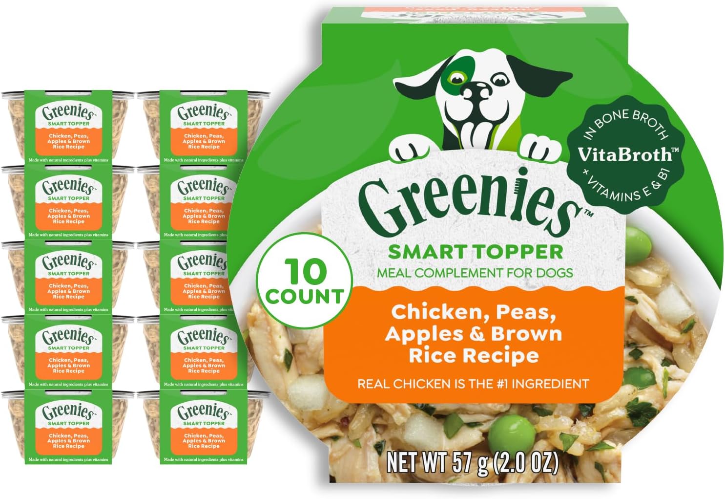 Greenies Smart Topper High Protein Wet Mix-in for Dogs, Chicken, Peas, Apples, and Brown Rice Recipe & Duck, Broccoli, Carrots and Barley Recipe Variety Pack with Whole Grains, 8 Trays of 2 oz. - Image 14