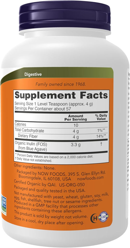 NOW Foods Supplements, Inulin Prebiotic Pure Powder, Certified Organic, Non-GMO Project Verified, Intestinal Support*, 8-Ounce - Image 2