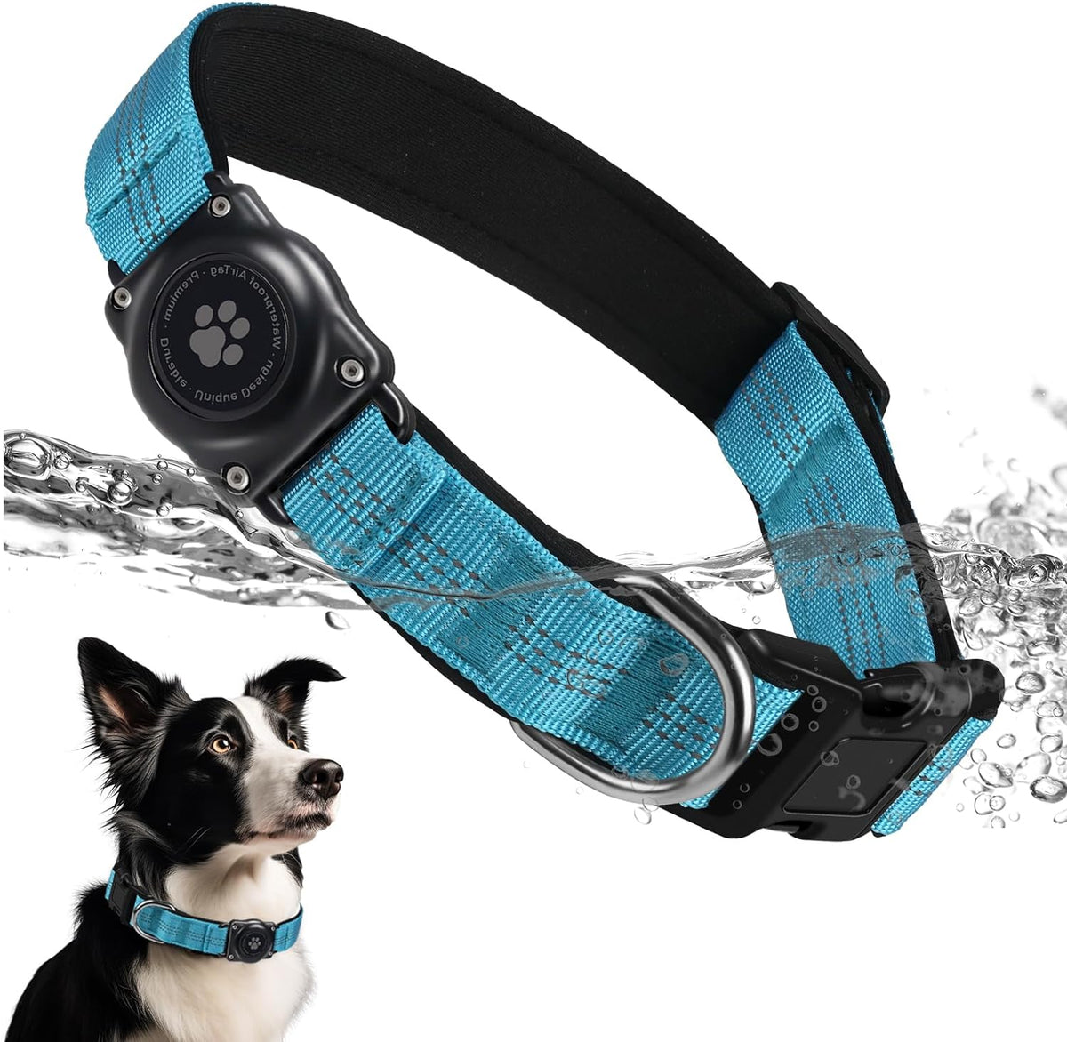 Furrigo Upgraded AirTag Dog Collar blue front view