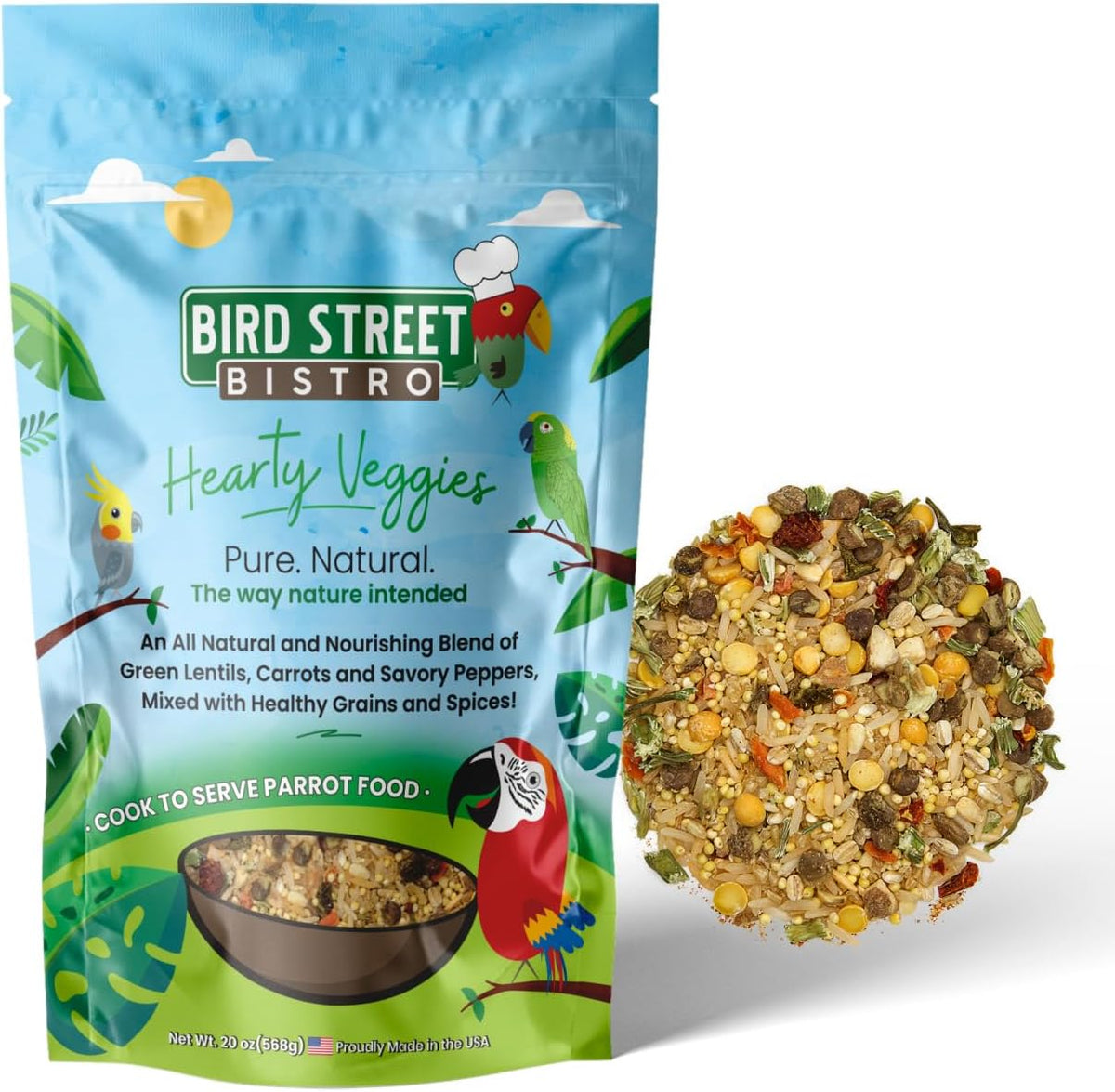 Bird Street Bistro Hearty Veggies Parrot Food front packaging view