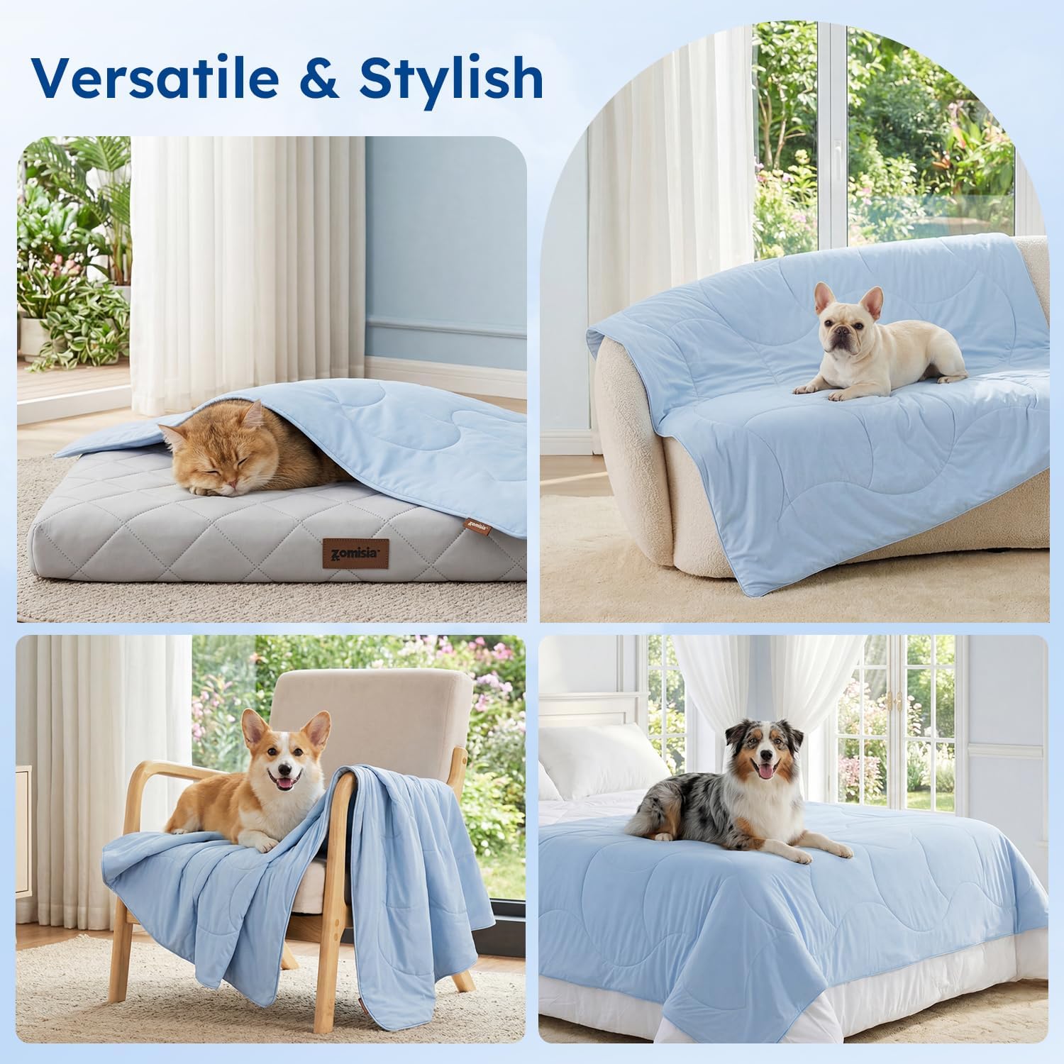 Zomisia premium cooling blanket spread inside a large metal dog crate