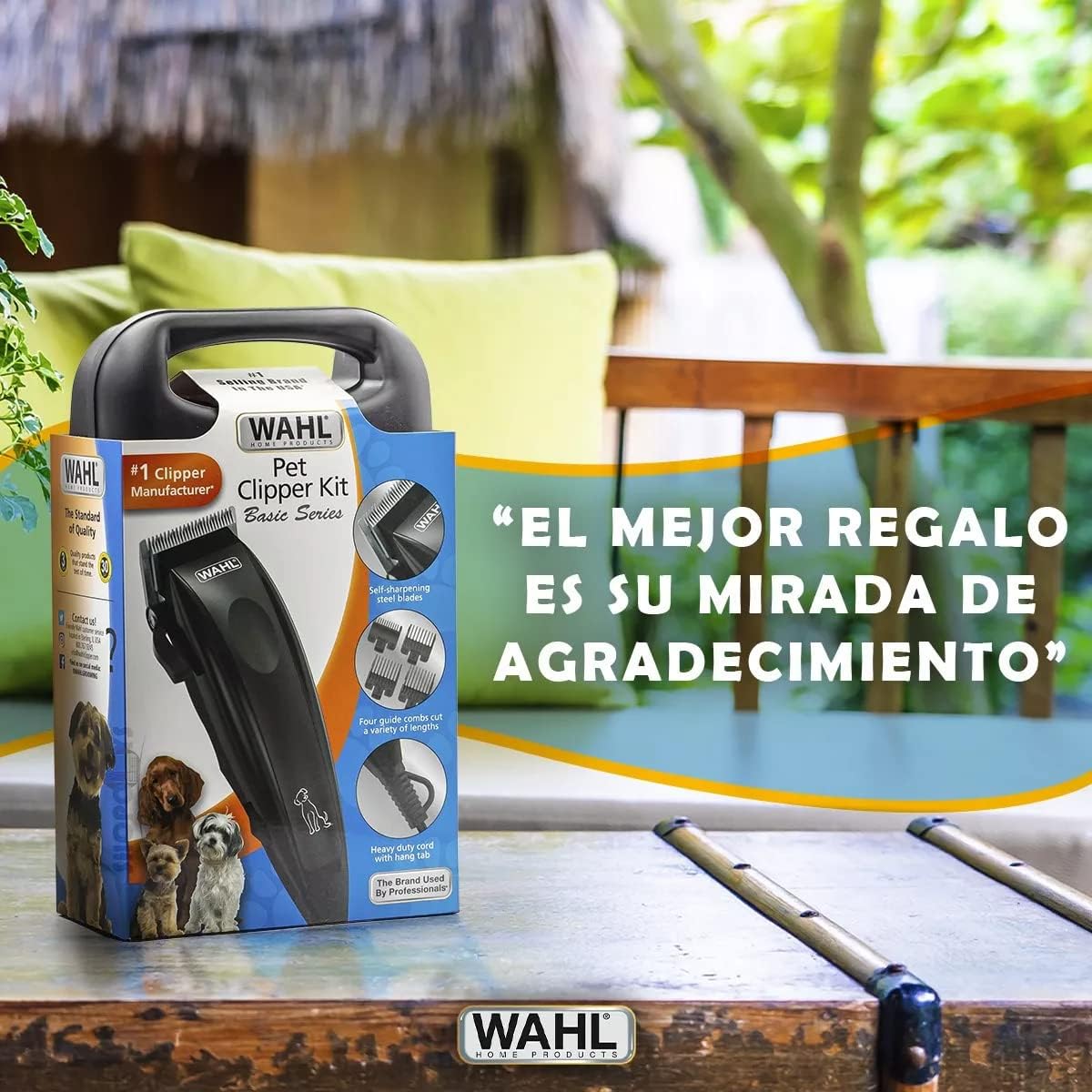 Authentic USA imported Wahl pet clipper packaging details.