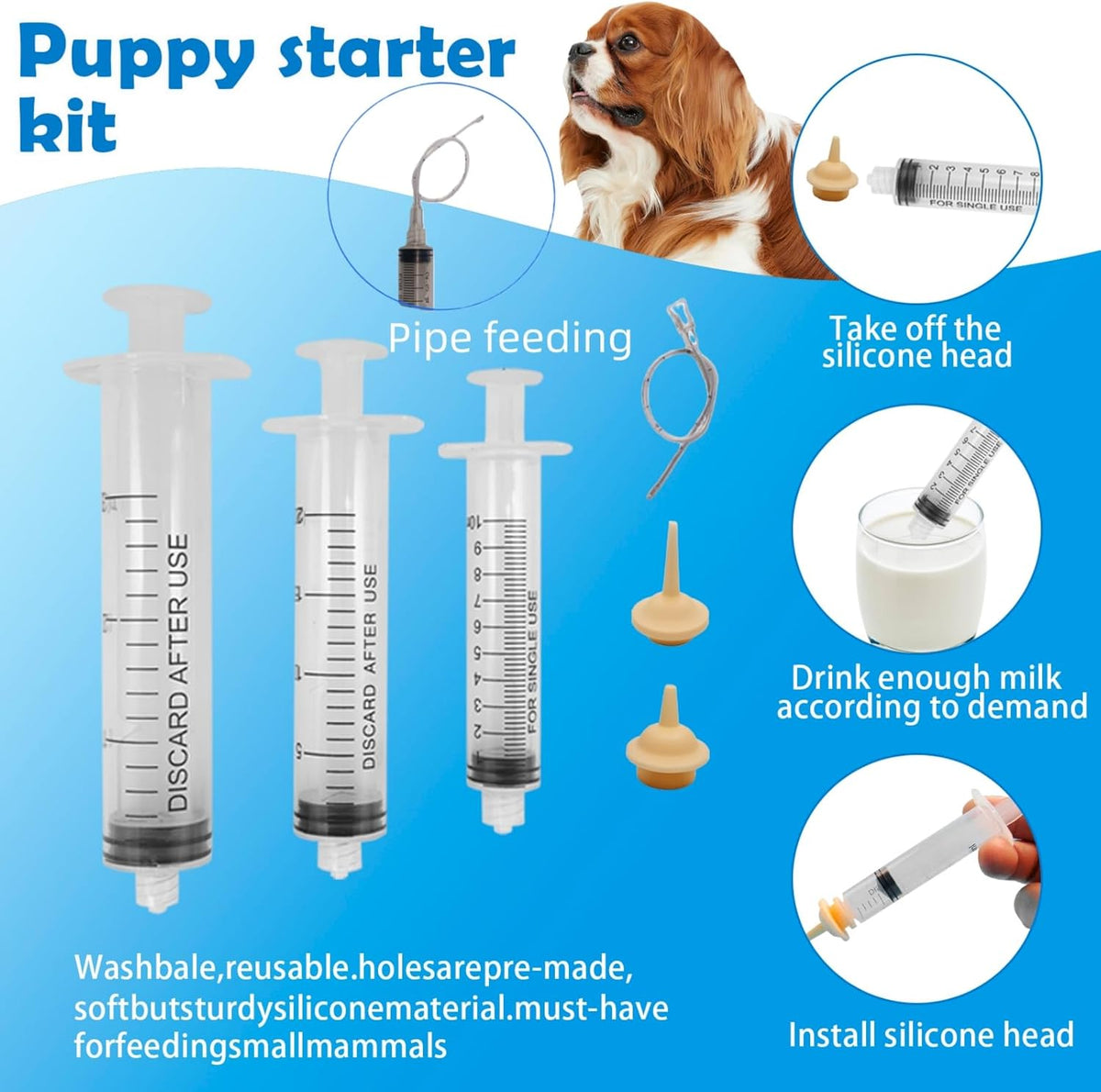 Ywingda kitten bottle feeding kit with soft silicone nipples for newborn pet care.
