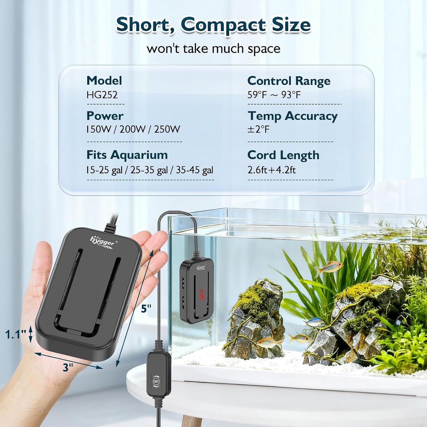 Quartz glass heating element of Hygger 150W aquarium heater