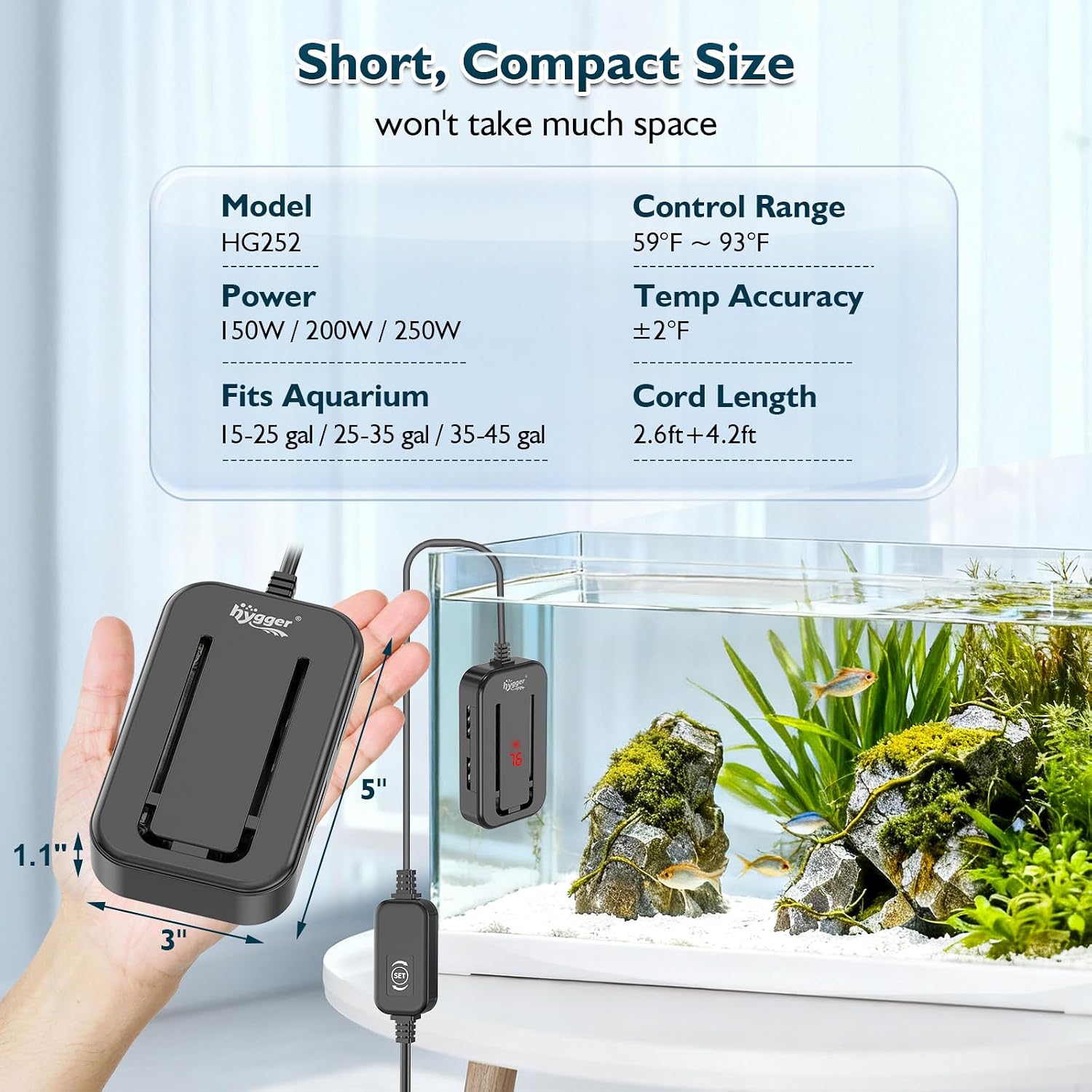 Quartz glass heating element of Hygger 150W aquarium heater