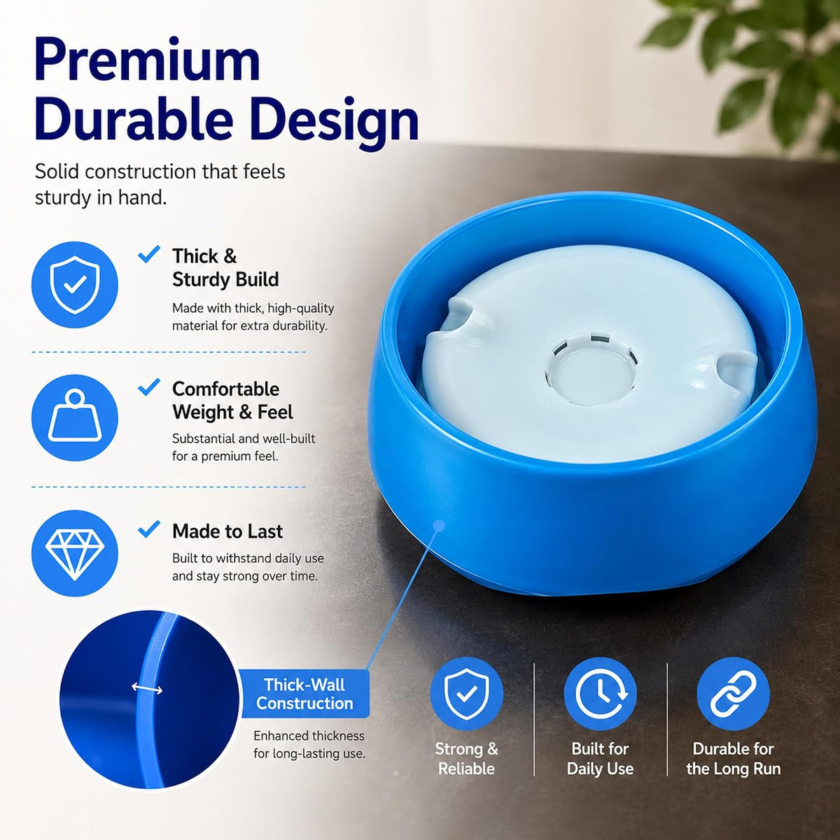 Detachable components of the Keswick clean water dog bowl laid out for easy cleaning.