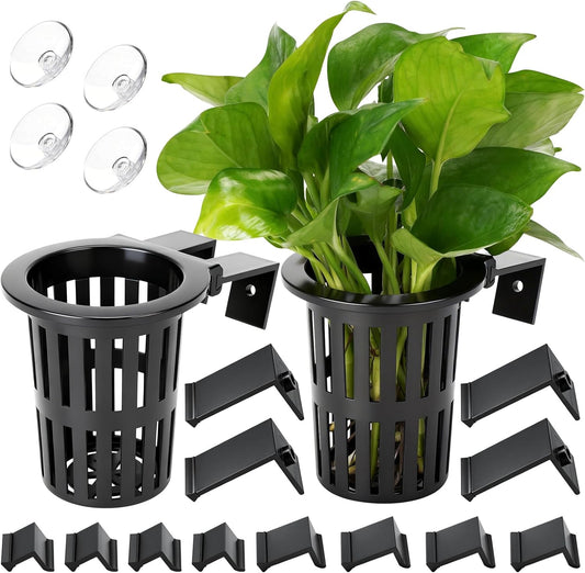 Borlech Upgraded Large Aquarium Plant Holder front view showing dual pack black baskets.
