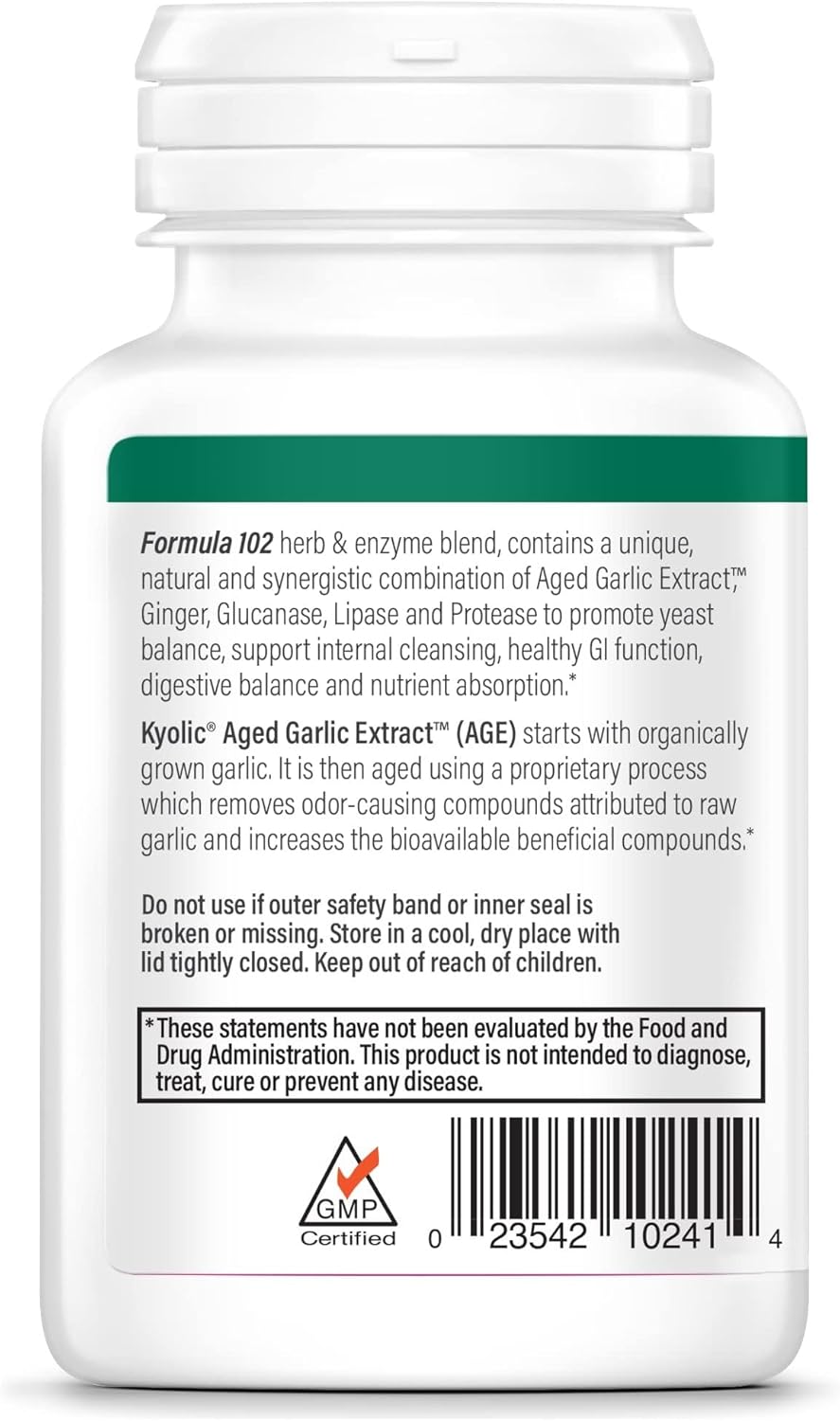 Kyolic Formula 102 ginger and enzyme complex dietary supplement bottle