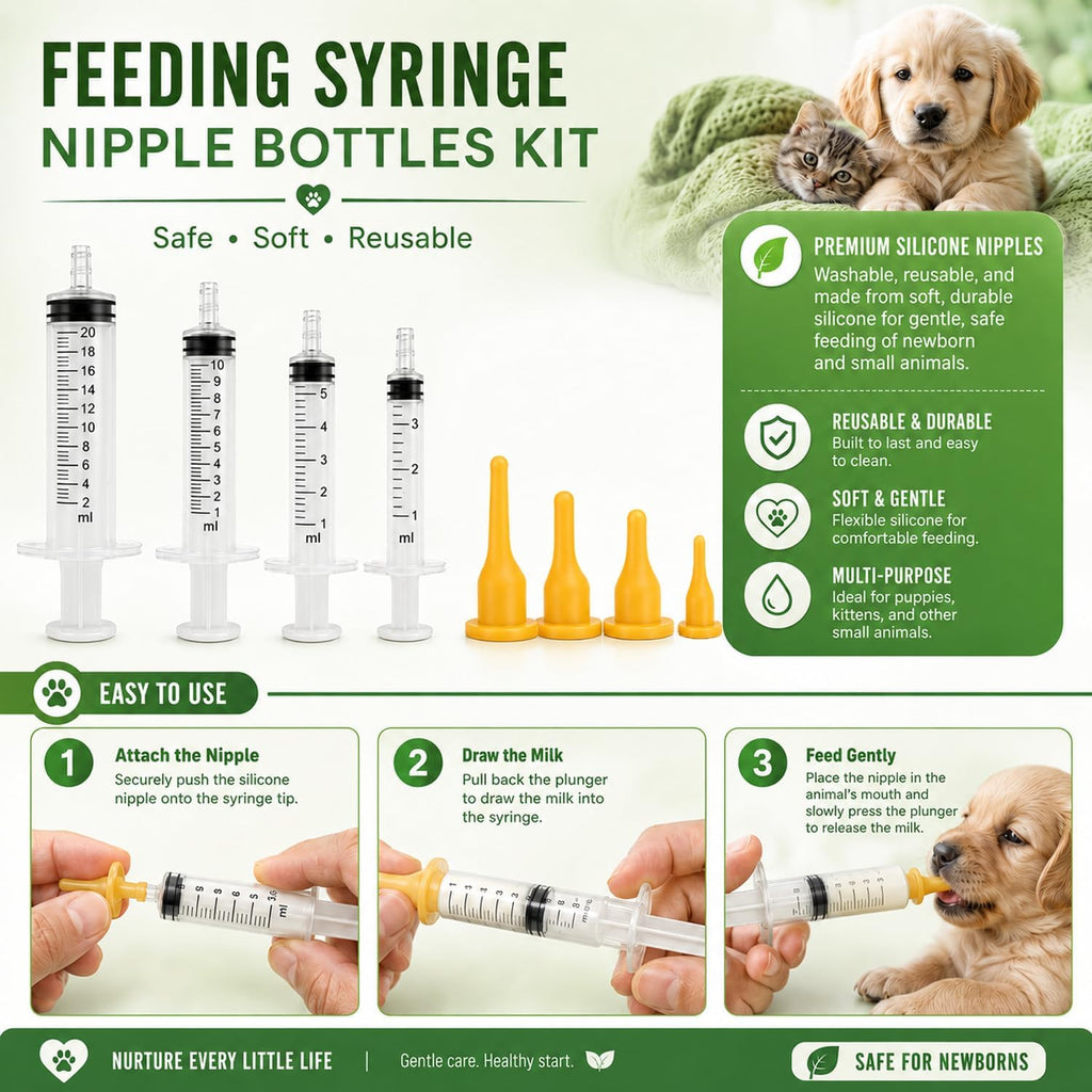 Kewen pet birthing kit accessories including feeding bottle and colorful identification collars