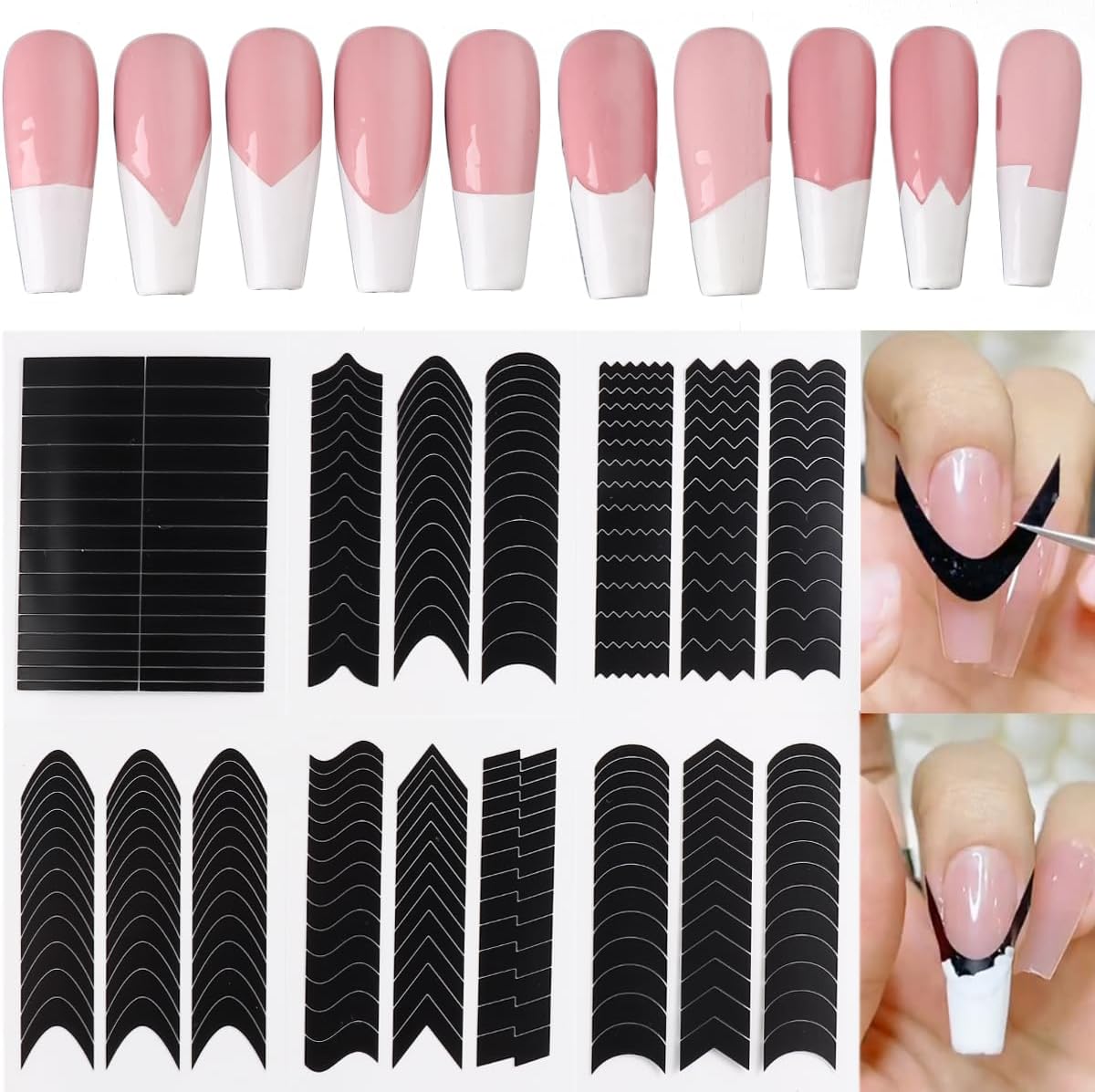 Fcozpjk French tip nail stickers 6 sheets set front view