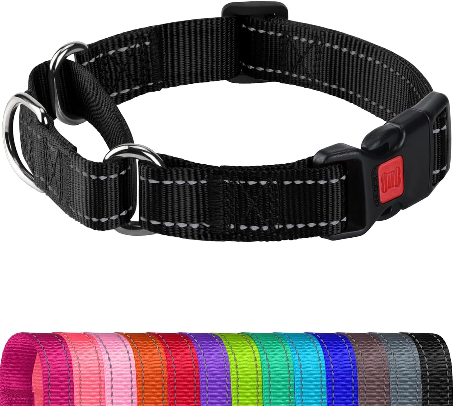 Joytale Martingale Collar for Dogs, Reflective Escape Proof Training Dog Collars with Safety Lock Buckle, No Slip Soft Nylon for Medium Pets, Hotpink, M - Image 10