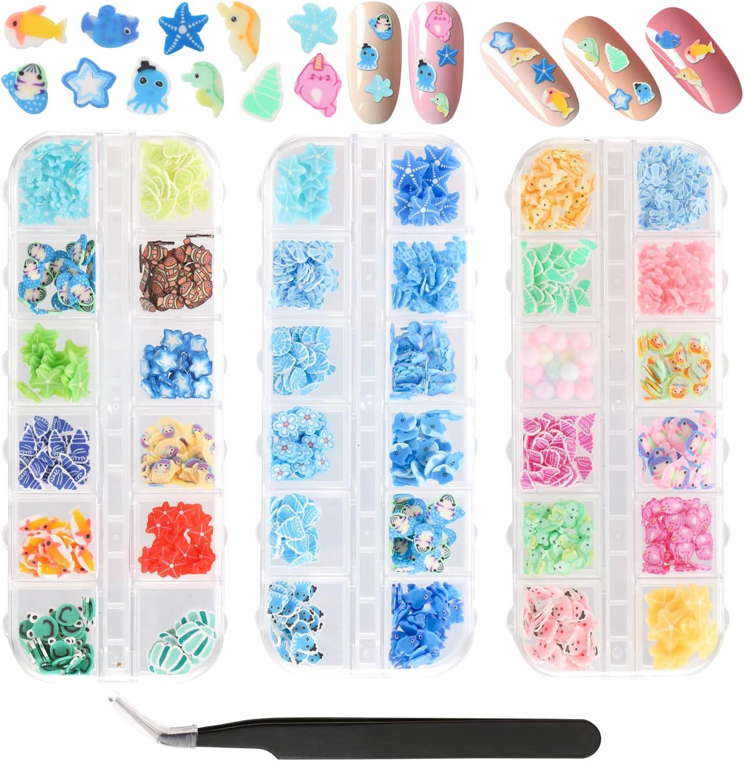 Broviti 3D ocean nail art polymer clay set with boxes and tweezers
