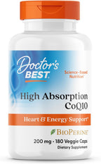 Doctor's Best High Absorption CoQ10 60 capsules container highlighting antioxidant benefits