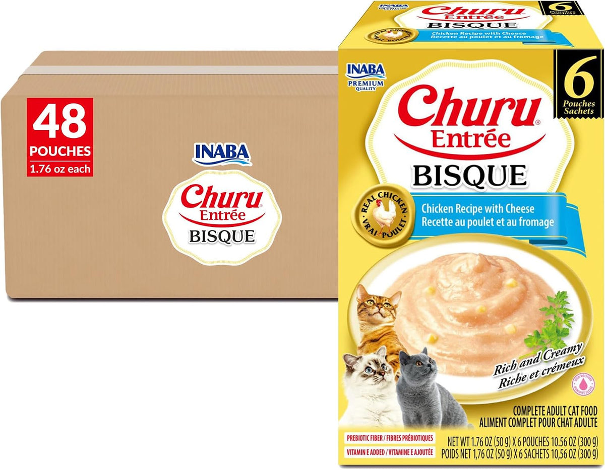 INABA Churu Entre Bisque for Cats, Grain-Free, High Moisture, Prebiotic Wet Cat Food, 1.76oz. per Pouch, 6 Pouches, Chicken with Cheese Recipe - Image 15