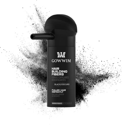 GOWWIM Hair Thickening Fibers 2-in-1 Kit front view showing black keratin fiber bottle and pump applicator