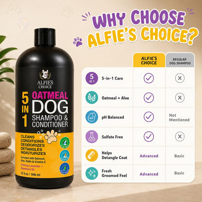 Back label of Alfie's Choice dog shampoo showing usage instructions