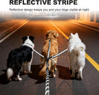 Durable nylon leash splitter system for three small medium or large dogs.