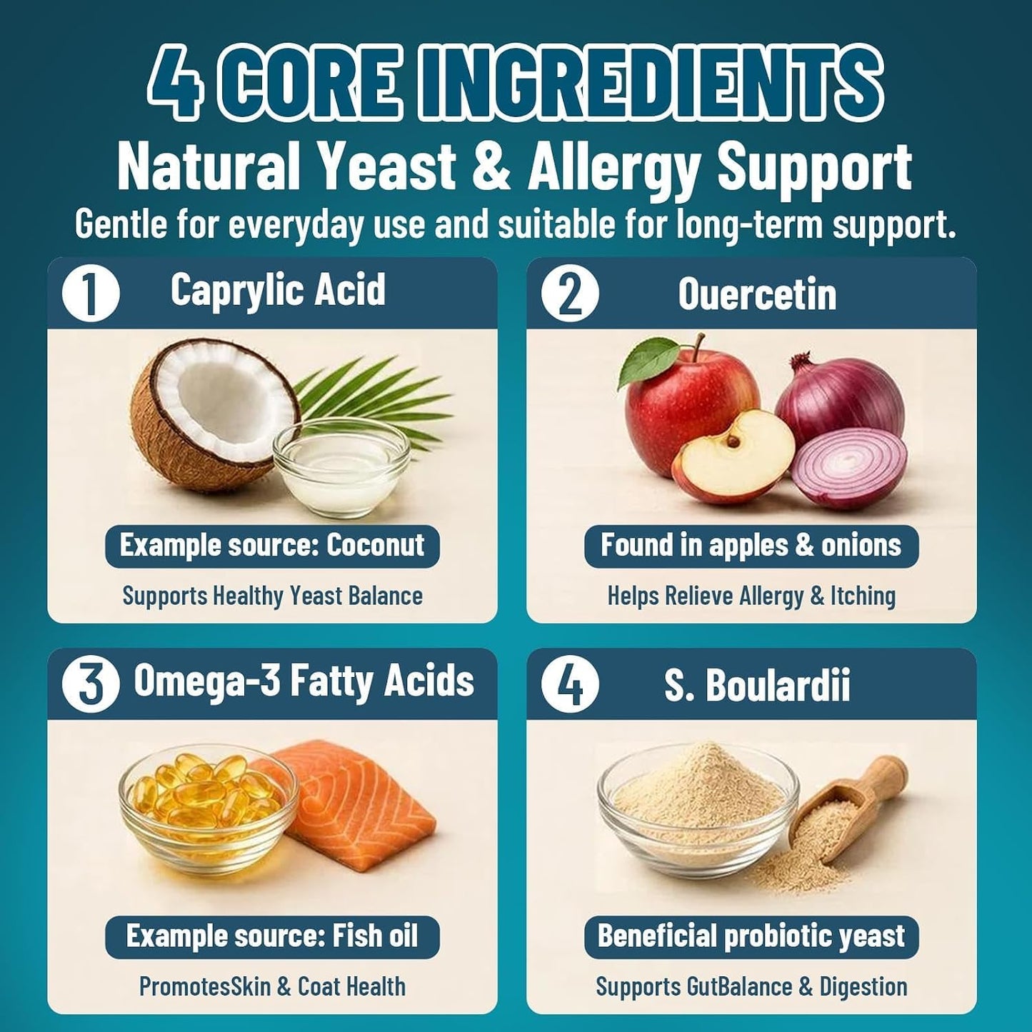 VICSOM dog yeast infection supplement label showing 4 in 1 formula ingredients