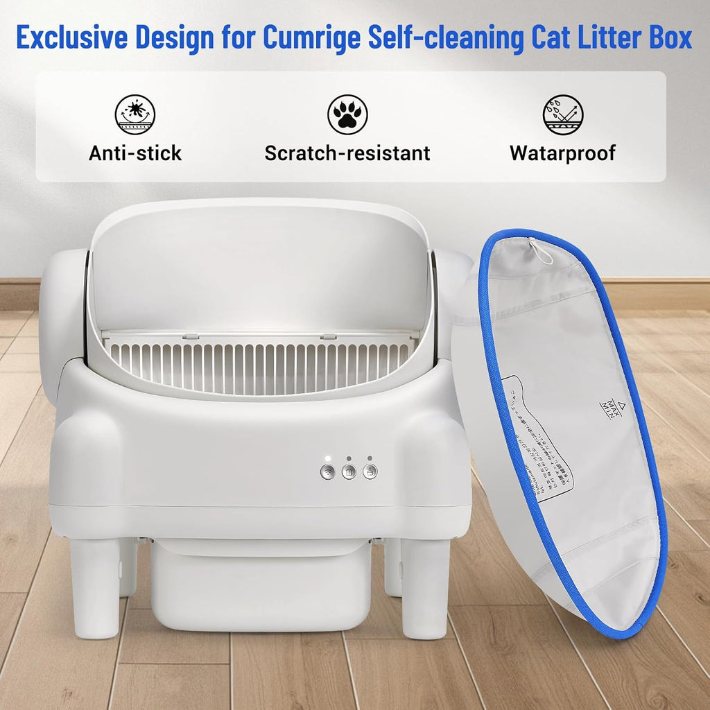 Waterproof liner pads for automatic cat litter box featuring built in fill level markers.