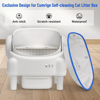 Waterproof liner pads for automatic cat litter box featuring built in fill level markers.