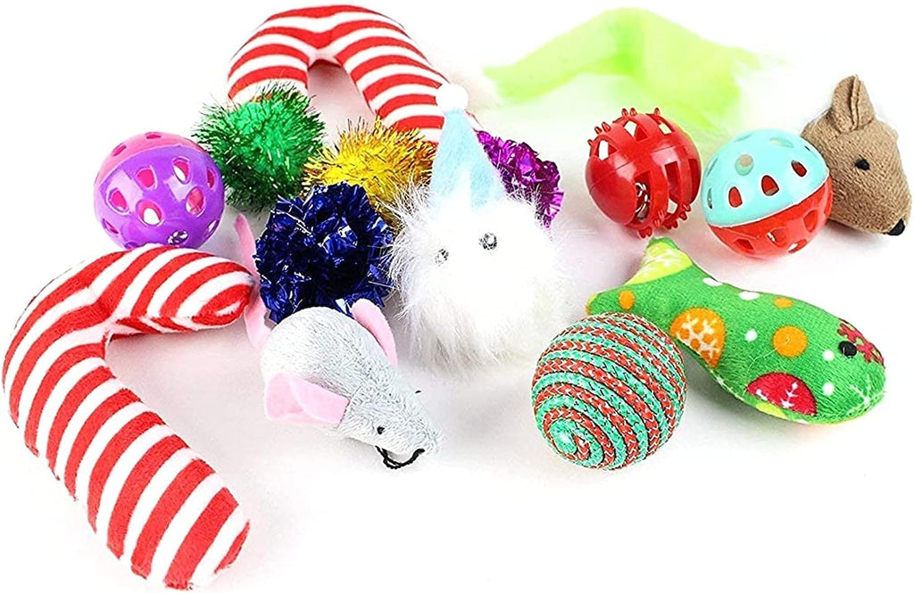 Midlee holiday cat toy variety pack featuring plush mice and candy canes.
