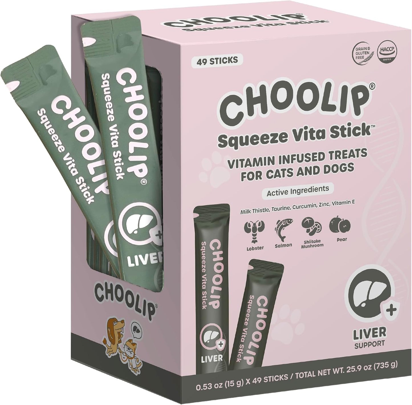 Choolip Squeeze Vita Stick Lickable Cat and Dog Treats, 49-Count Kidney Support Variety Pack, Tuna and Pollack with Pumpkin, Blueberry and Omega-3 - Image 11