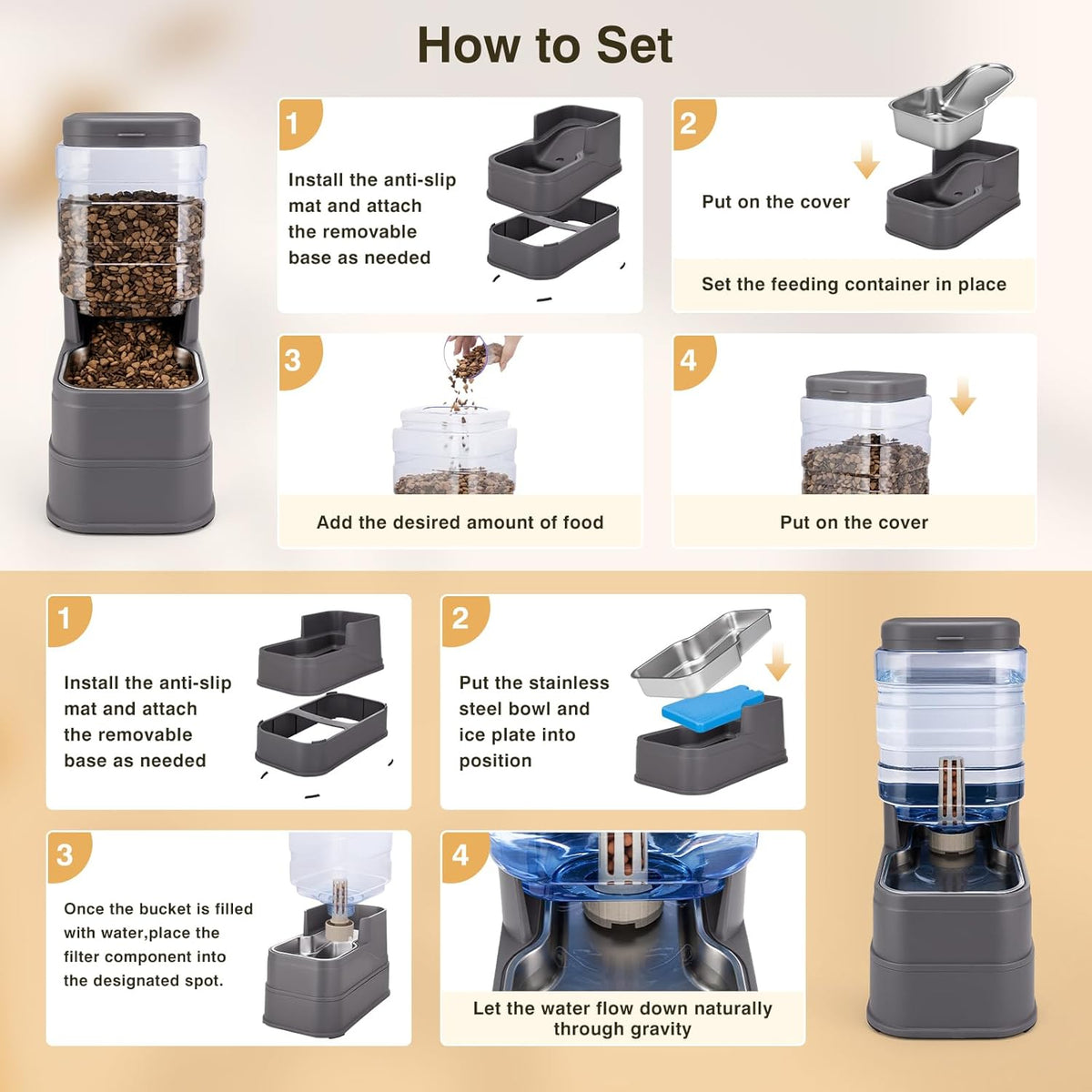 Close-up of the removable stainless steel bowl upgrade on the Pawzone gravity pet feeder.