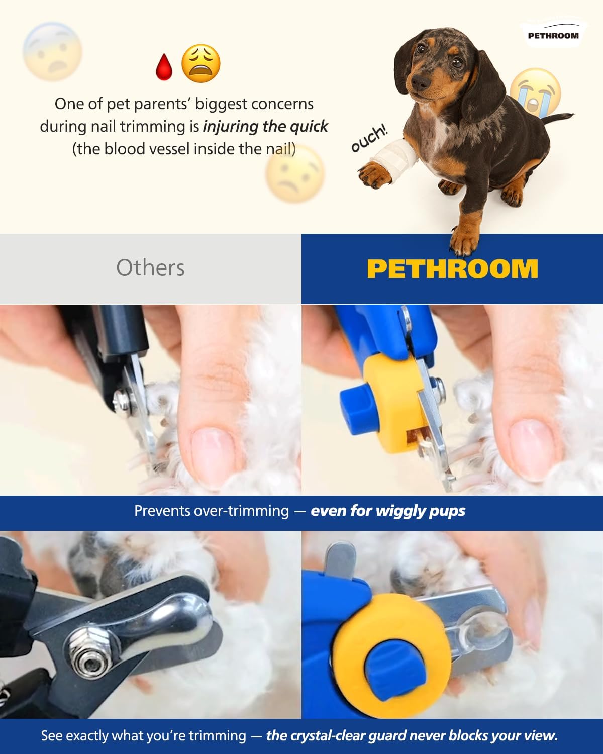 Stainless steel blades of Pethroom pet nail grooming tool