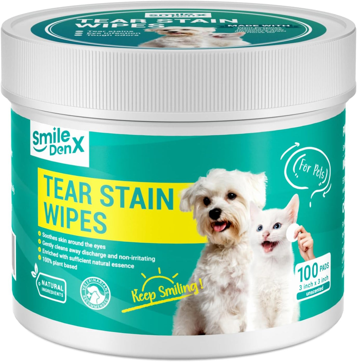 SmileDenX Dog Eye Wipes front view of the 100 count container