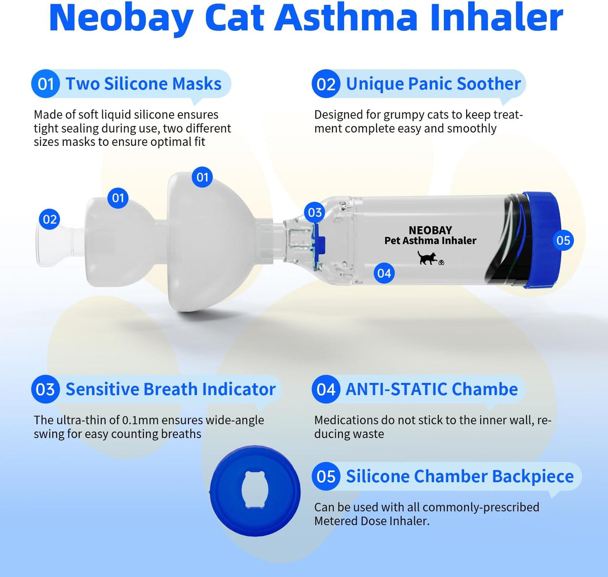 Neobay blue cat spacer packaging with included instruction manual