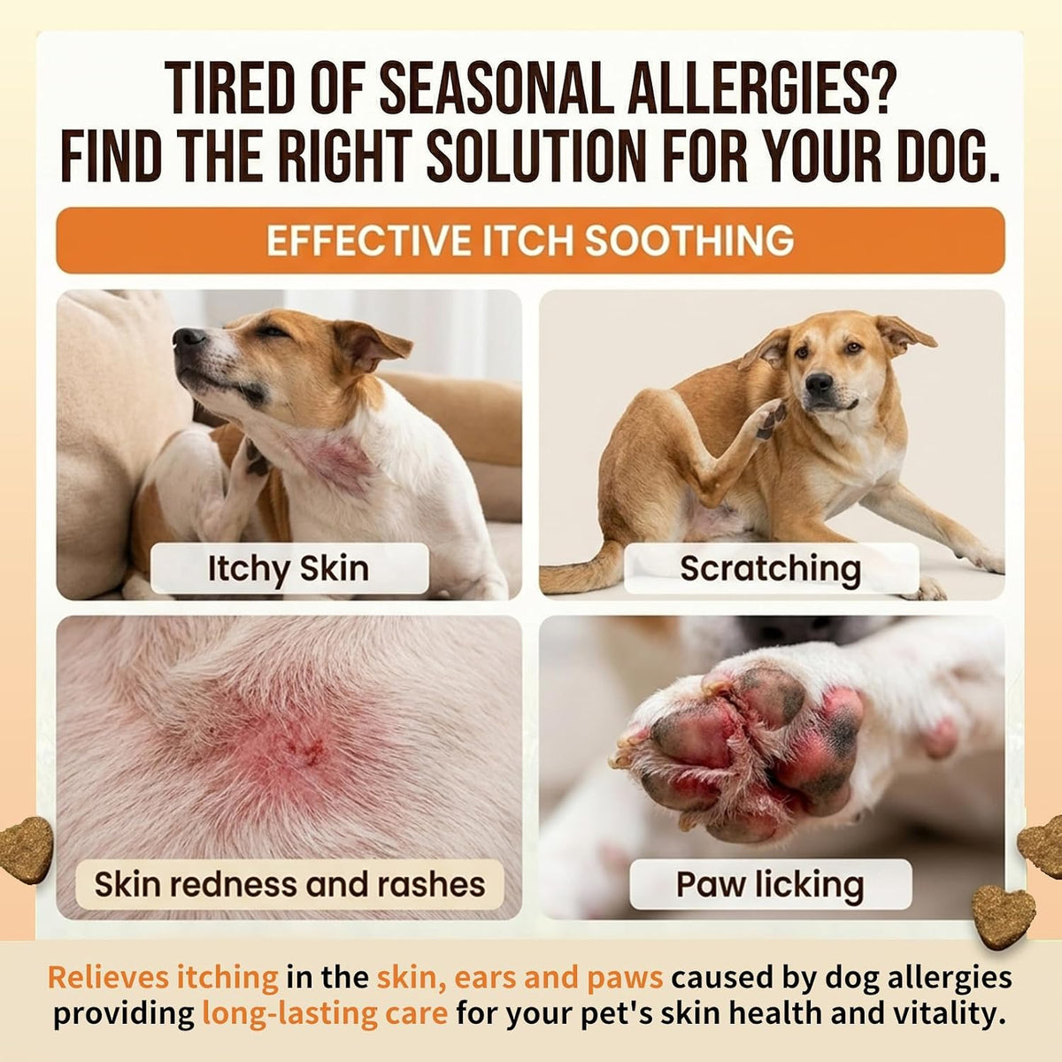 Beef flavored allergy chewable supplements for seasonal dog allergy defense