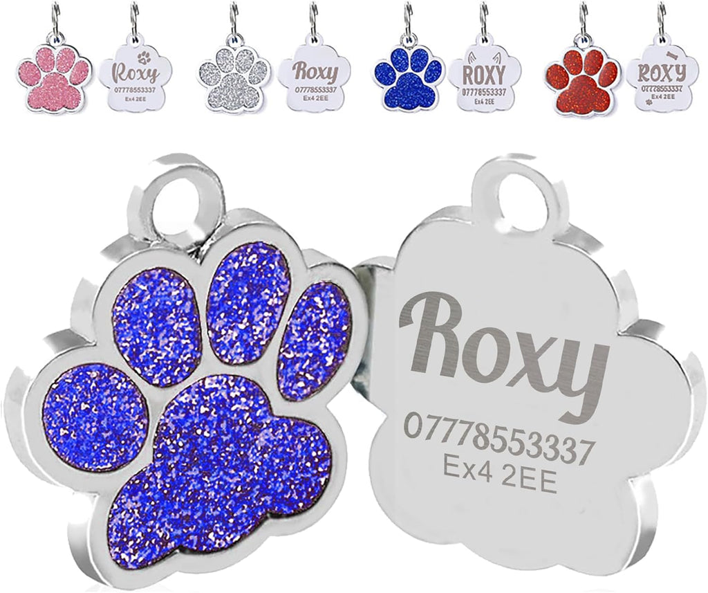 EDSG Cat Dog Tags Personalized for Pets, Dog Name Tags Cat Name ID Tag, Engraved Dog Tags Dog ID Tags Small Glitter Bling ID Tag Paw Print for Cat Pet Dog Puppy(Pink,Design 4) - Image 9