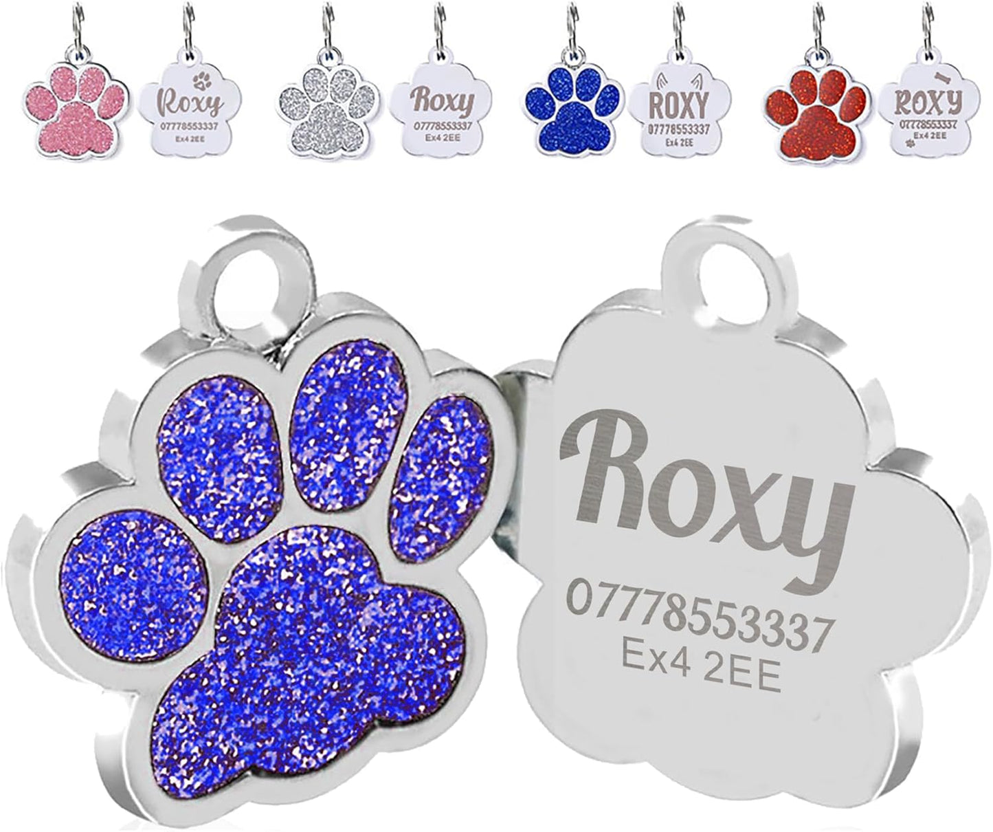 EDSG Cat Dog Tags Personalized for Pets, Dog Name Tags Cat Name ID Tag, Engraved Dog Tags Dog ID Tags Small Glitter Bling ID Tag Paw Print for Cat Pet Dog Puppy(Pink,Design 4) - Image 9