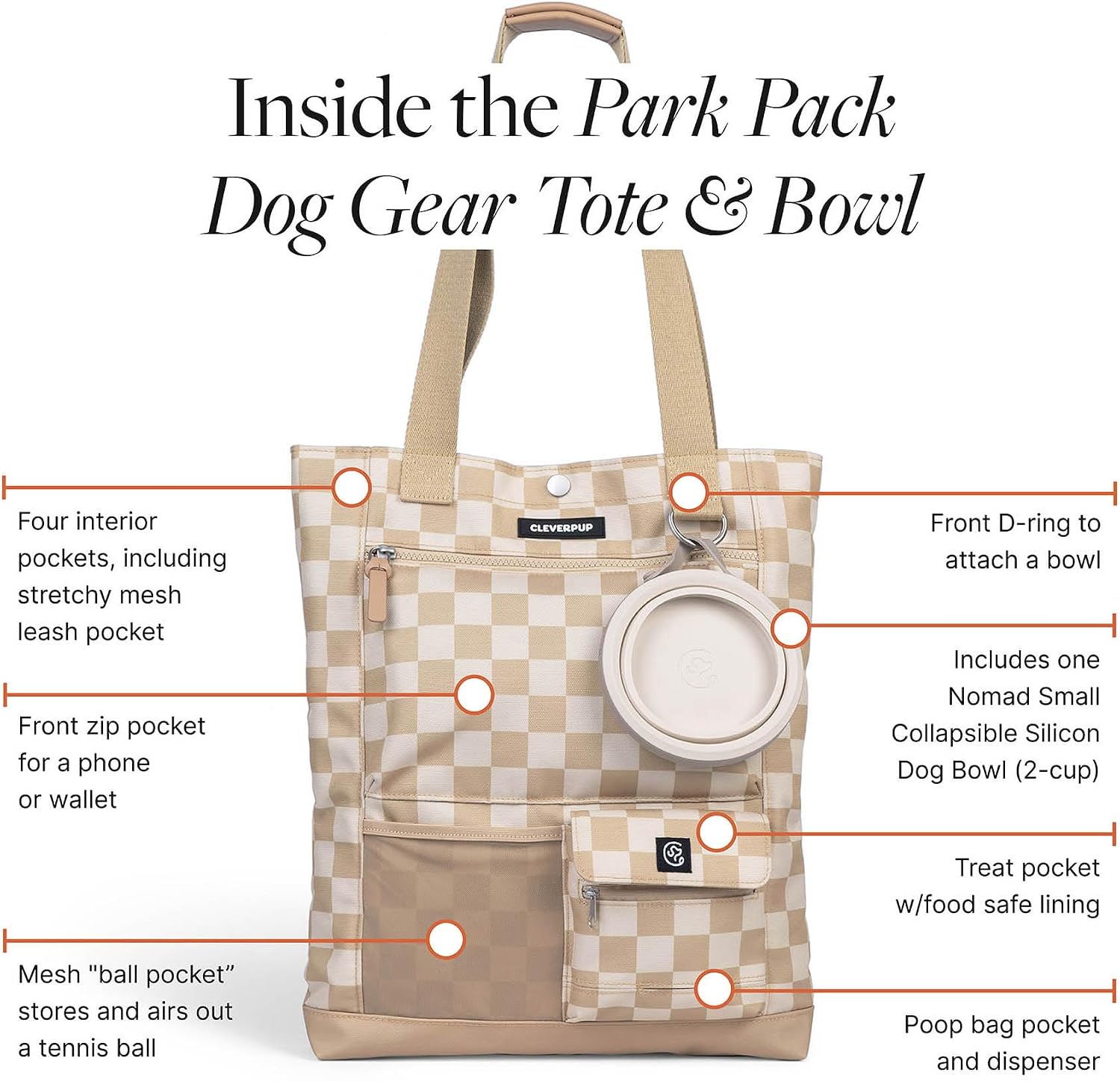 Cleverpup dog travel bag with eight pockets and collapsible bowl attached.