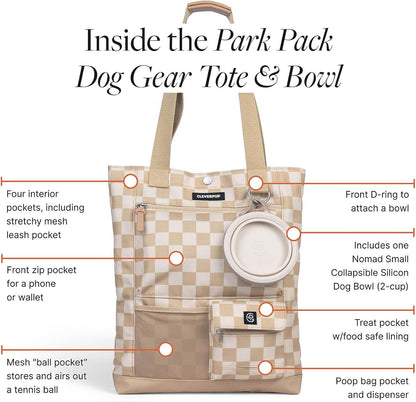 Cleverpup dog travel bag with eight pockets and collapsible bowl attached.
