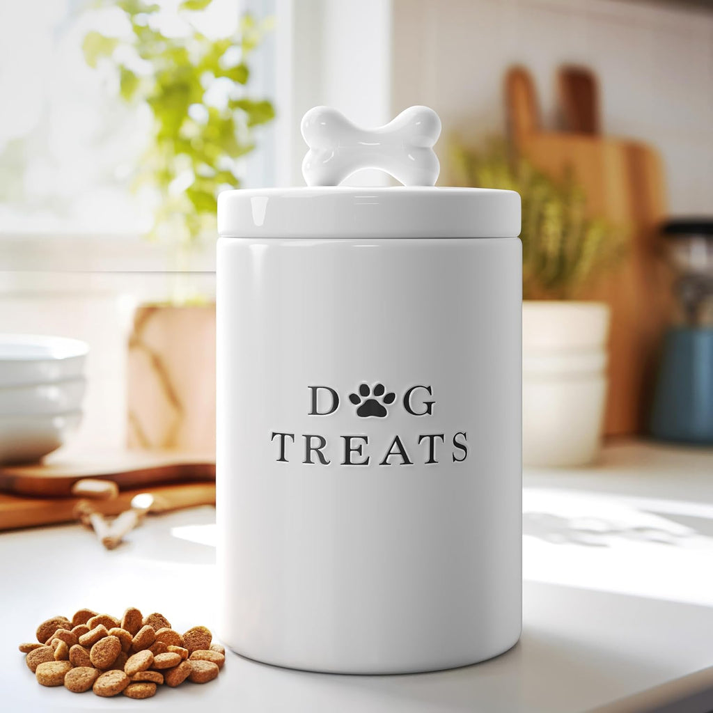 Barnyard Designs airtight treat container with bone handle
