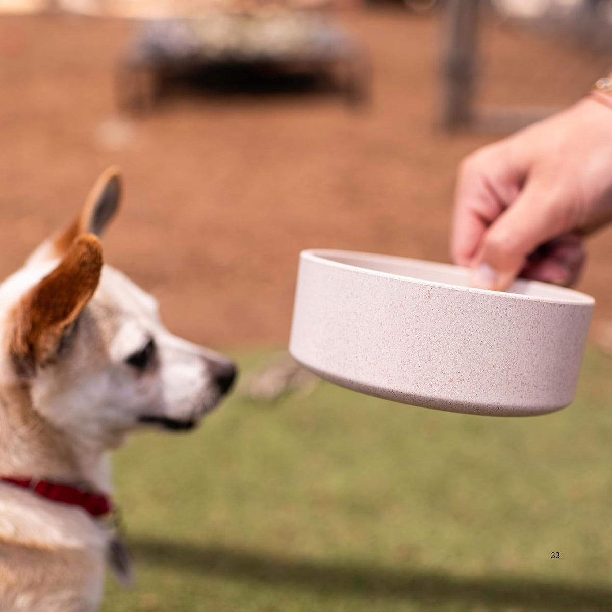 Loving Pets Dolce Bamboo pet dish showing skid-free rubber base