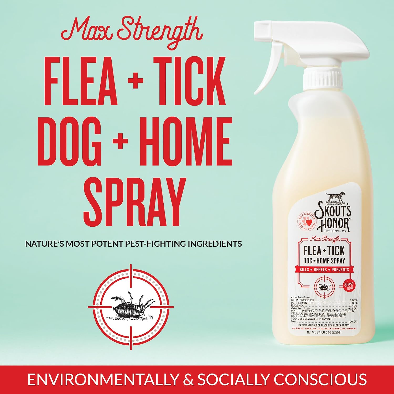 Skout's Honor flea and tick spray application on dog fur