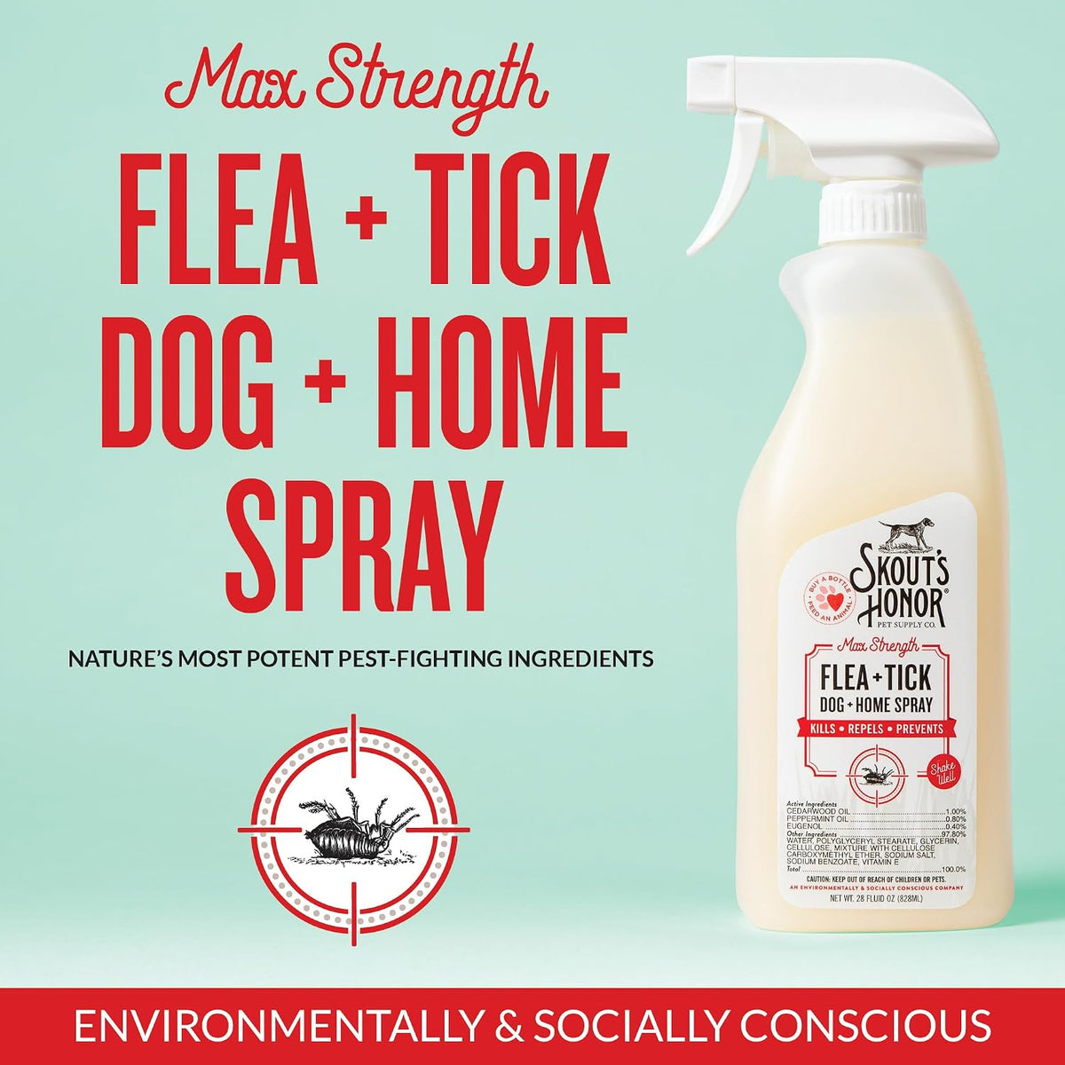 Skout's Honor flea and tick spray application on dog fur