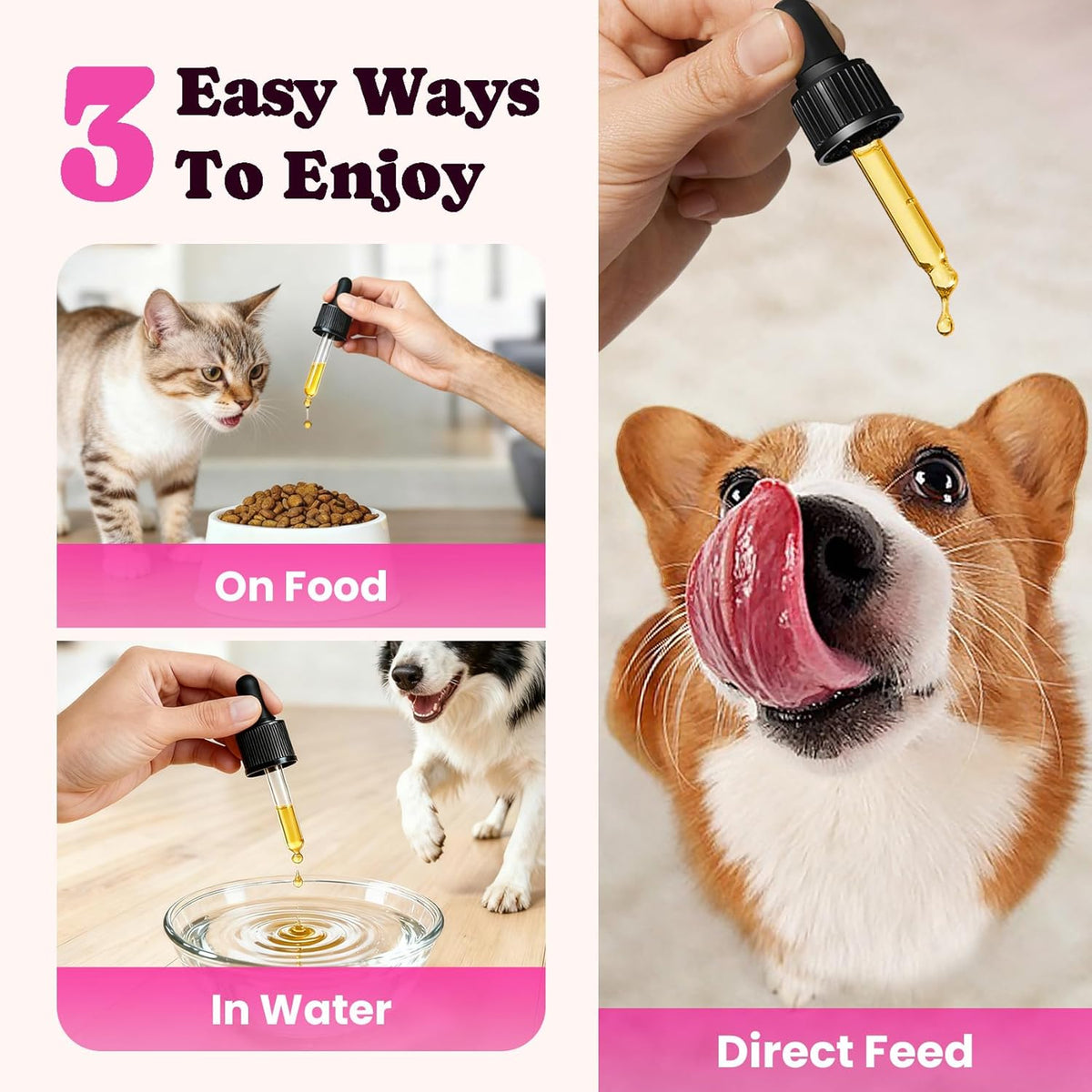BuddyCheer 5 type grass fed collagen bottle with dropper for easy pet administration