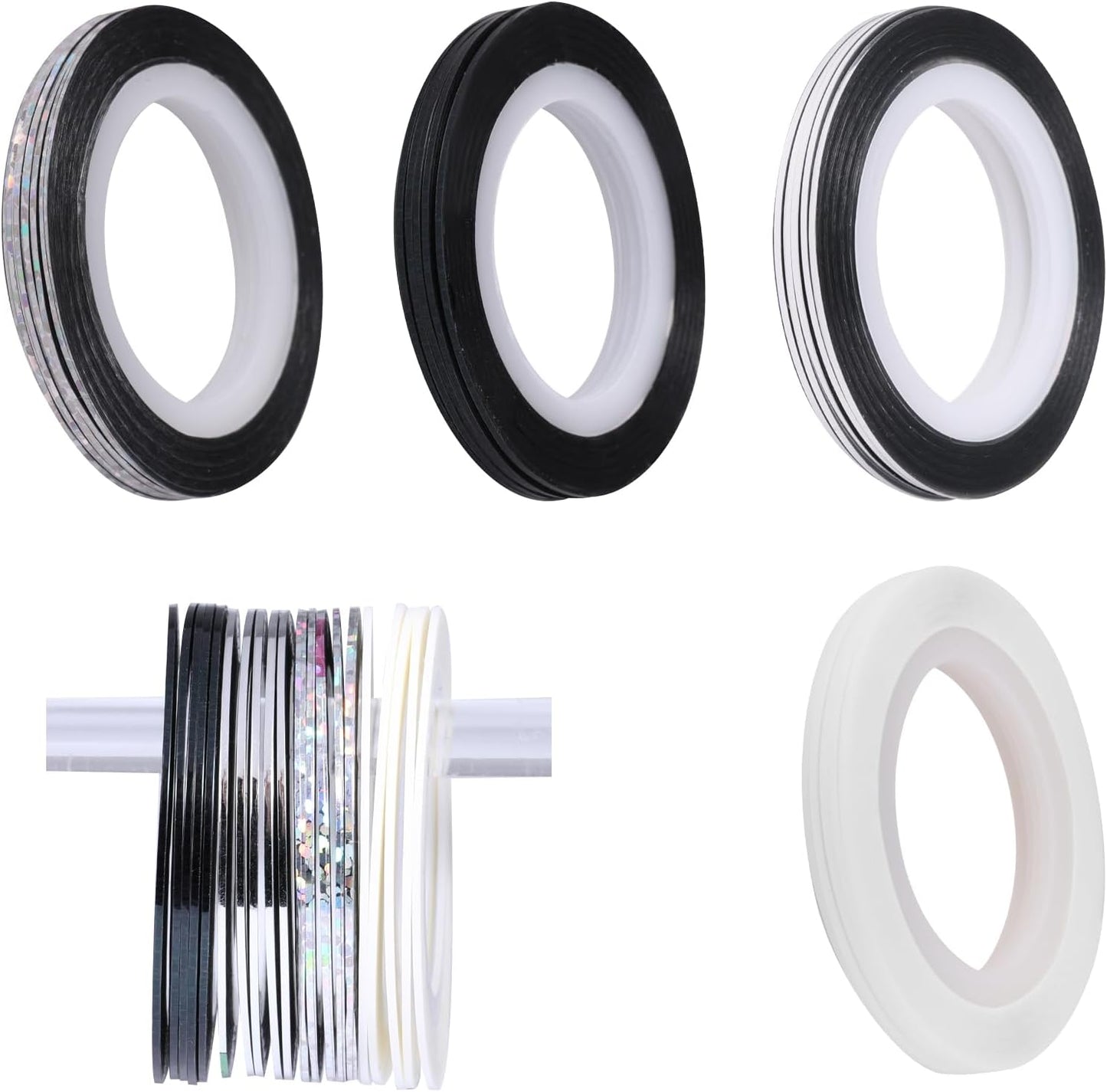 Beuniar glitter nail art striping tape twenty count pack front view showcasing metallic rolls