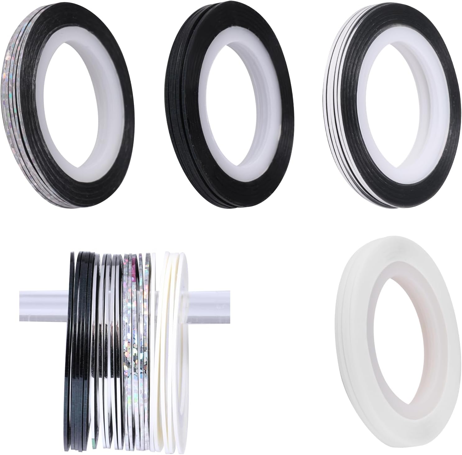 Beuniar glitter nail art striping tape twenty count pack front view showcasing metallic rolls