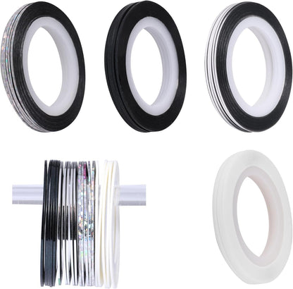 Beuniar glitter nail art striping tape twenty count pack front view showcasing metallic rolls