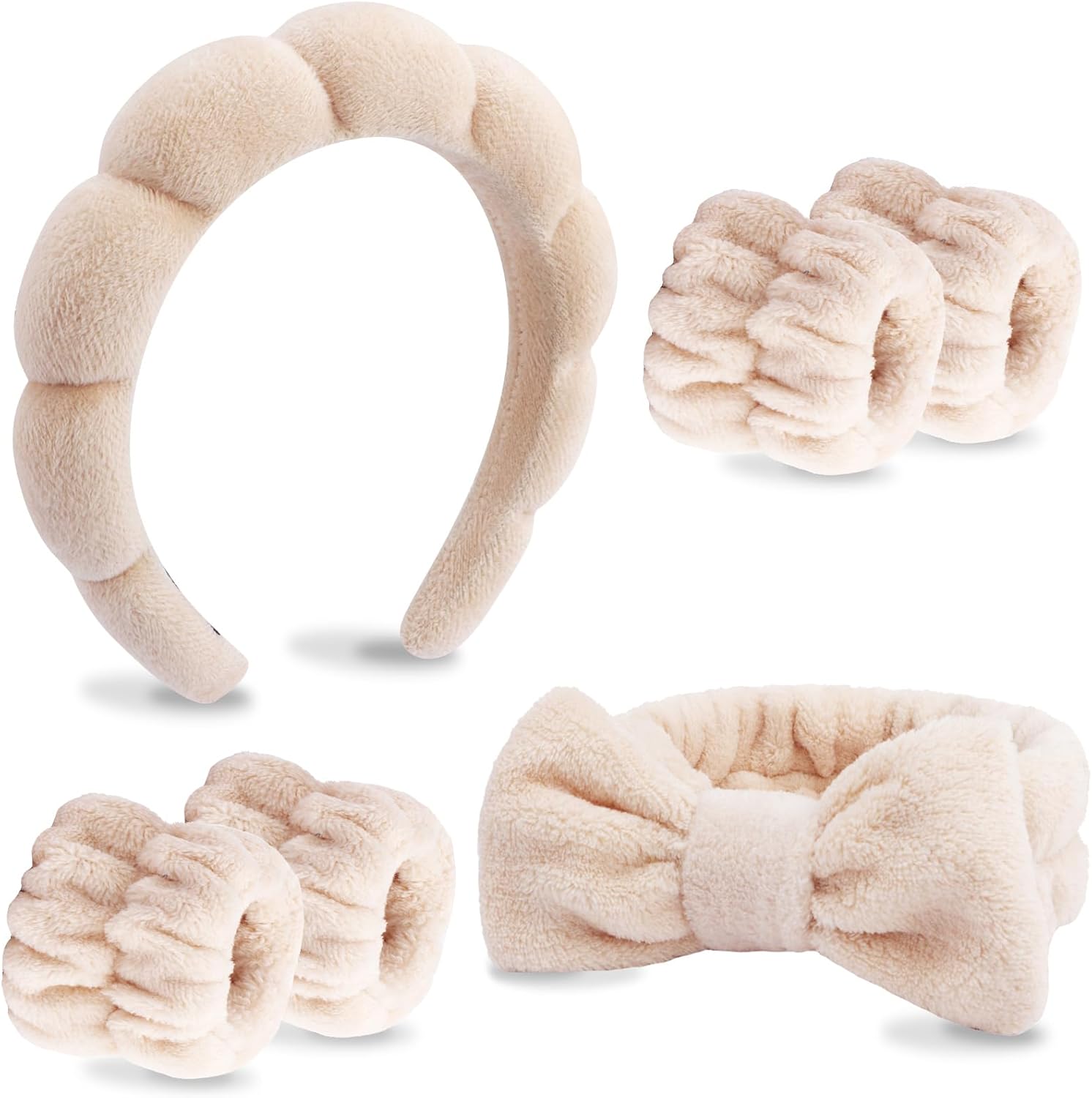 Velscrun 6 Pack Spa Headband and Wristband set front view