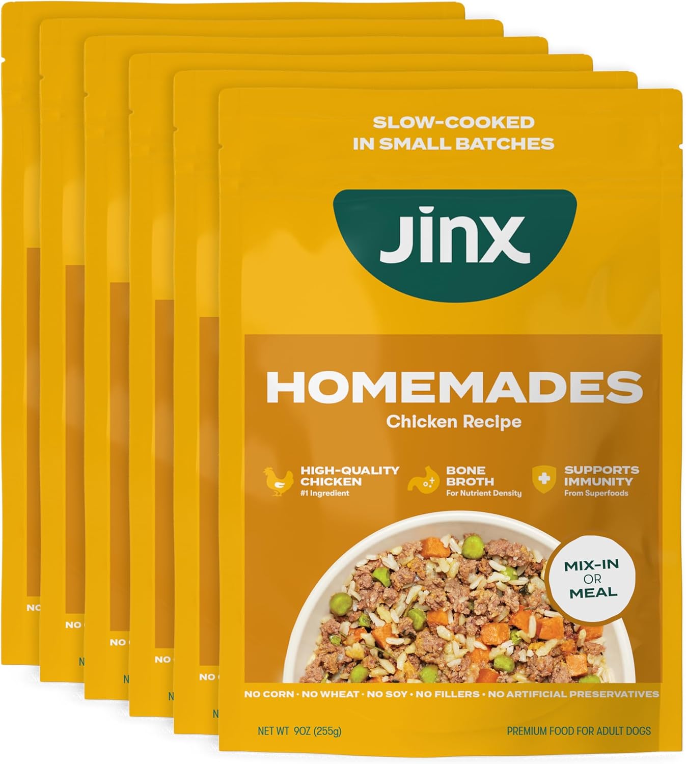 Jinx Beef & Chicken Grain Free Wet Dog Food Pouches, Meal or Dog Food Topper Mix-in, Made with Real Beef & Chicken, Bone Broth, No Fillers - Puppy, Adult, Senior, 9oz, 6 Pack - Image 15