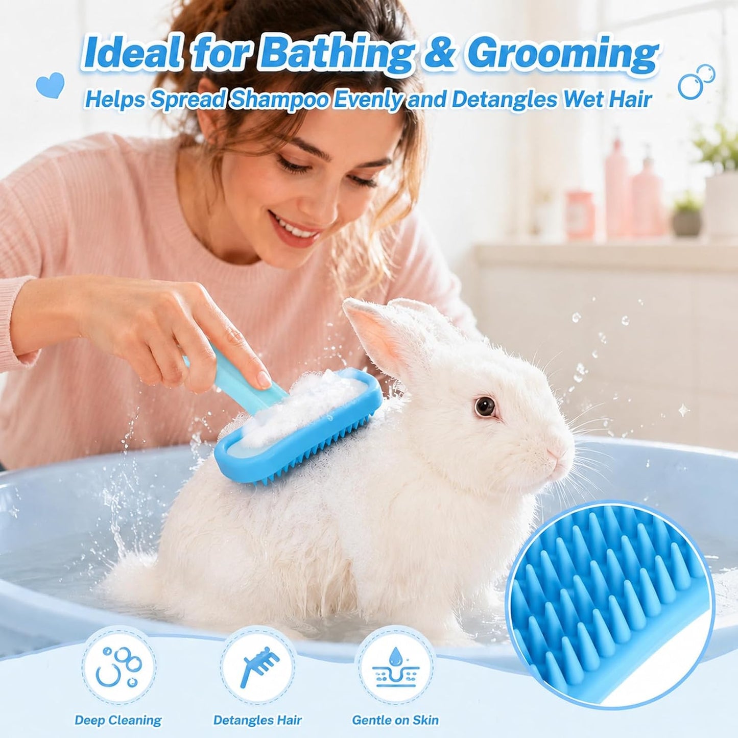 Sulikjhui grooming brush being used on a small rabbit