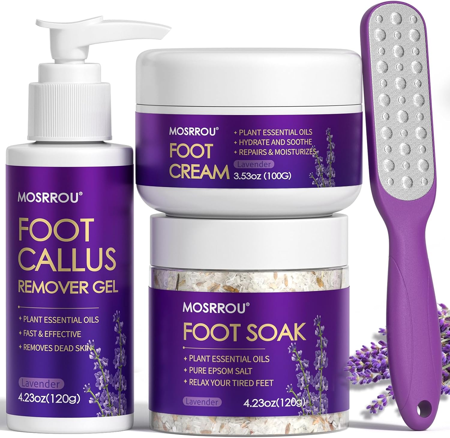 Mosrrou 4-piece pedicure foot spa kit front view with lavender cream
