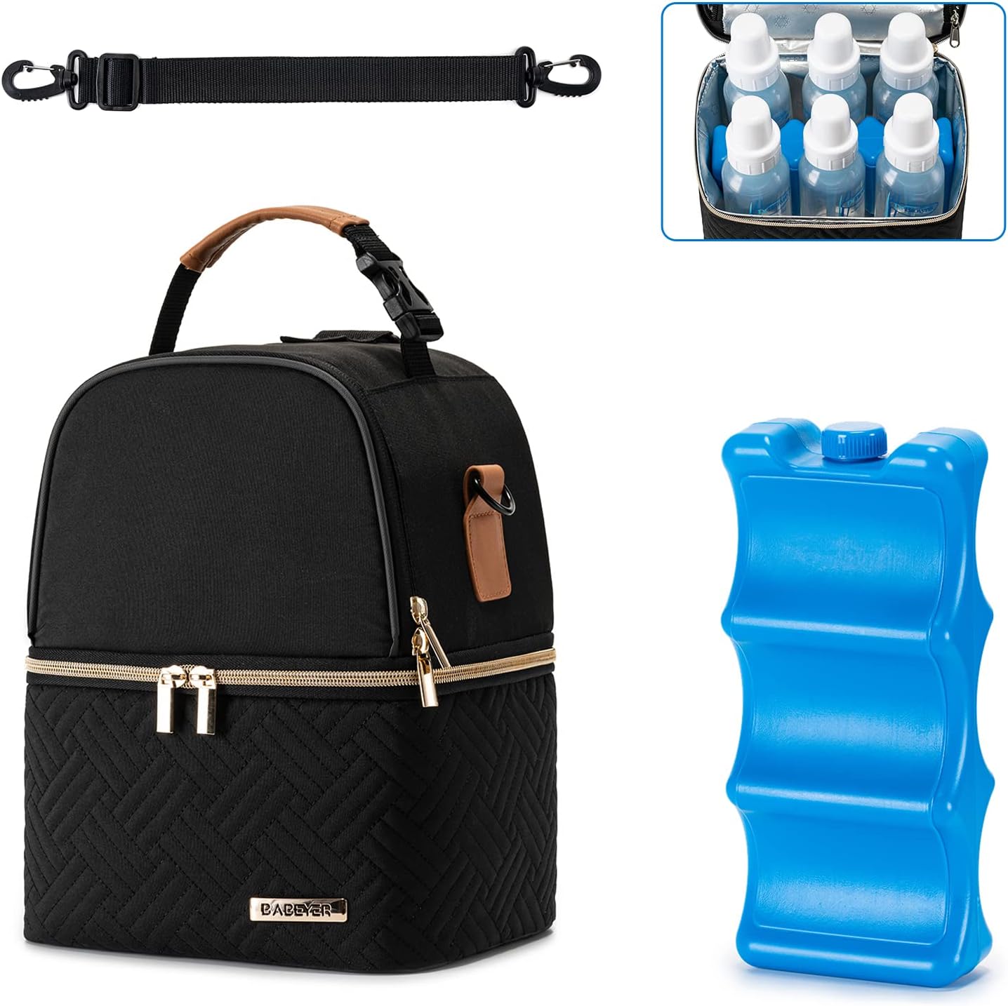 Babeyer breastmilk cooler bag black front view with bottles